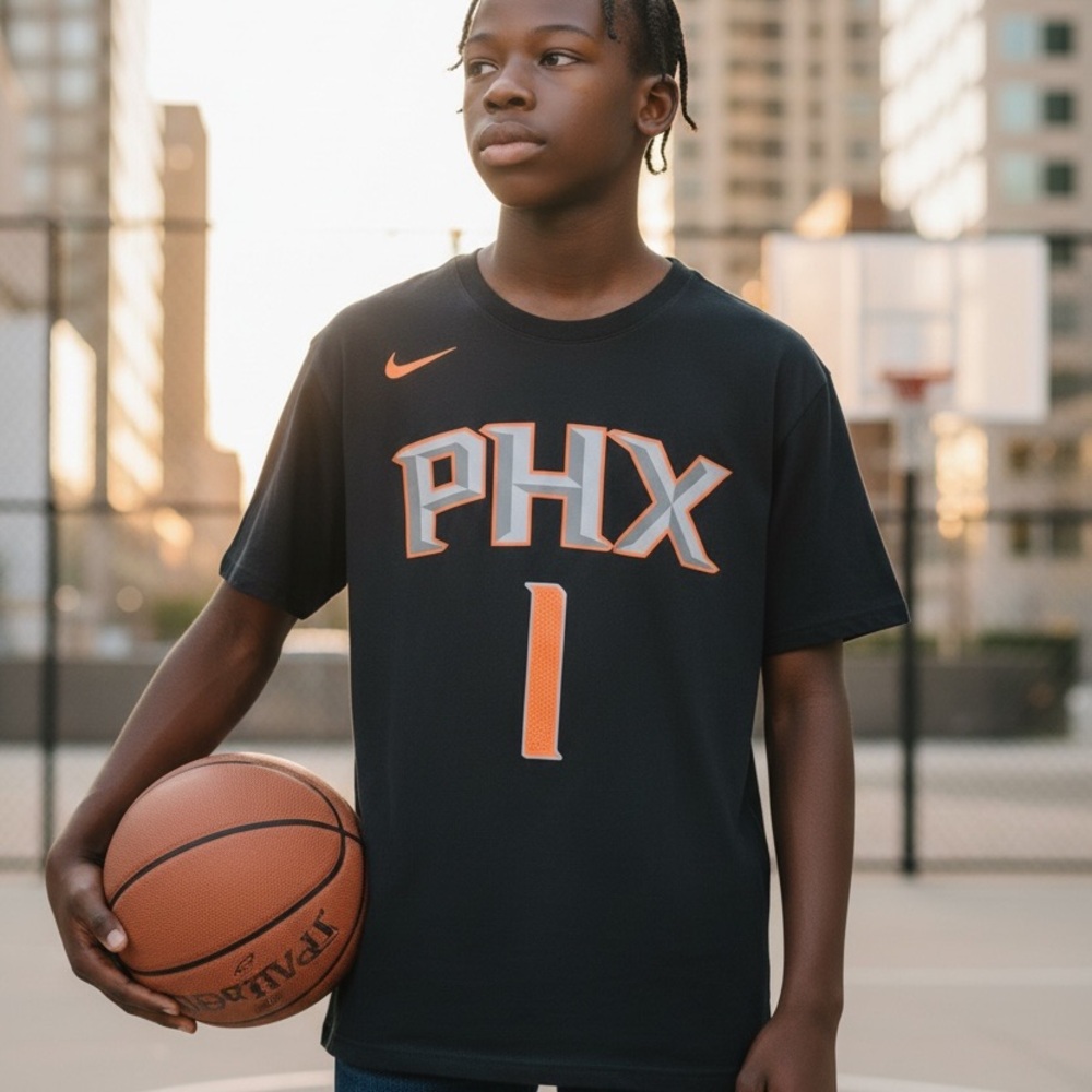 Nike Kids Black and Orange PHX Jersey Devin Booker